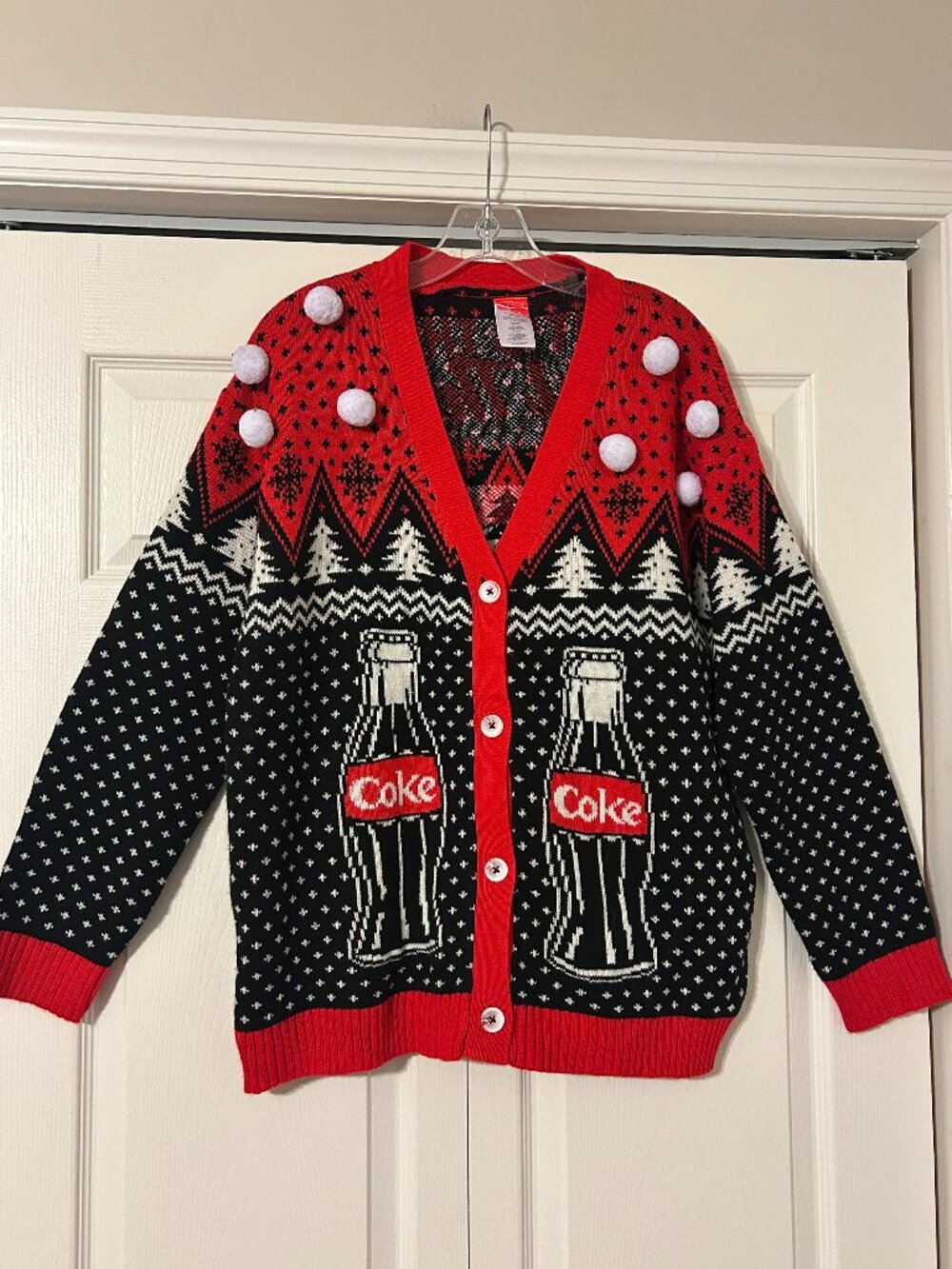 COCA-COLA Sz L Polar Bear Coke "It's the Real Thing" Christmas Cardigan Sweater